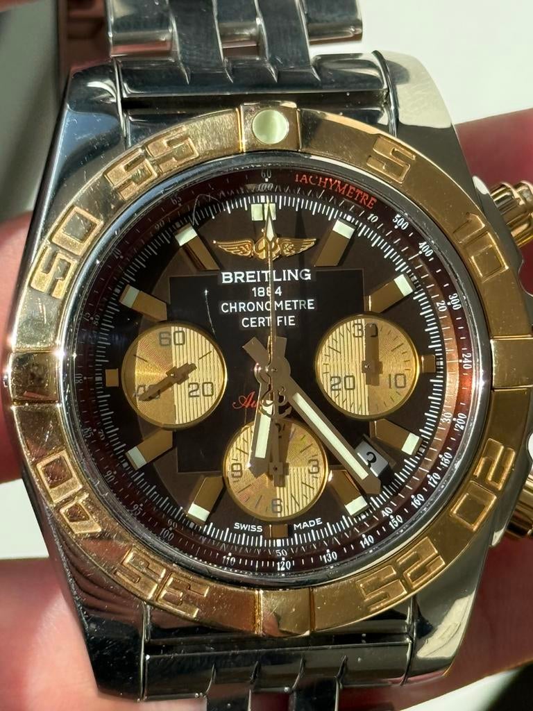 Breitling Chronomat 44 CB0110 2011, Fullset, Metalllic bruin, Ophalen of Verzenden, Gebruikt, Staal, Breitling