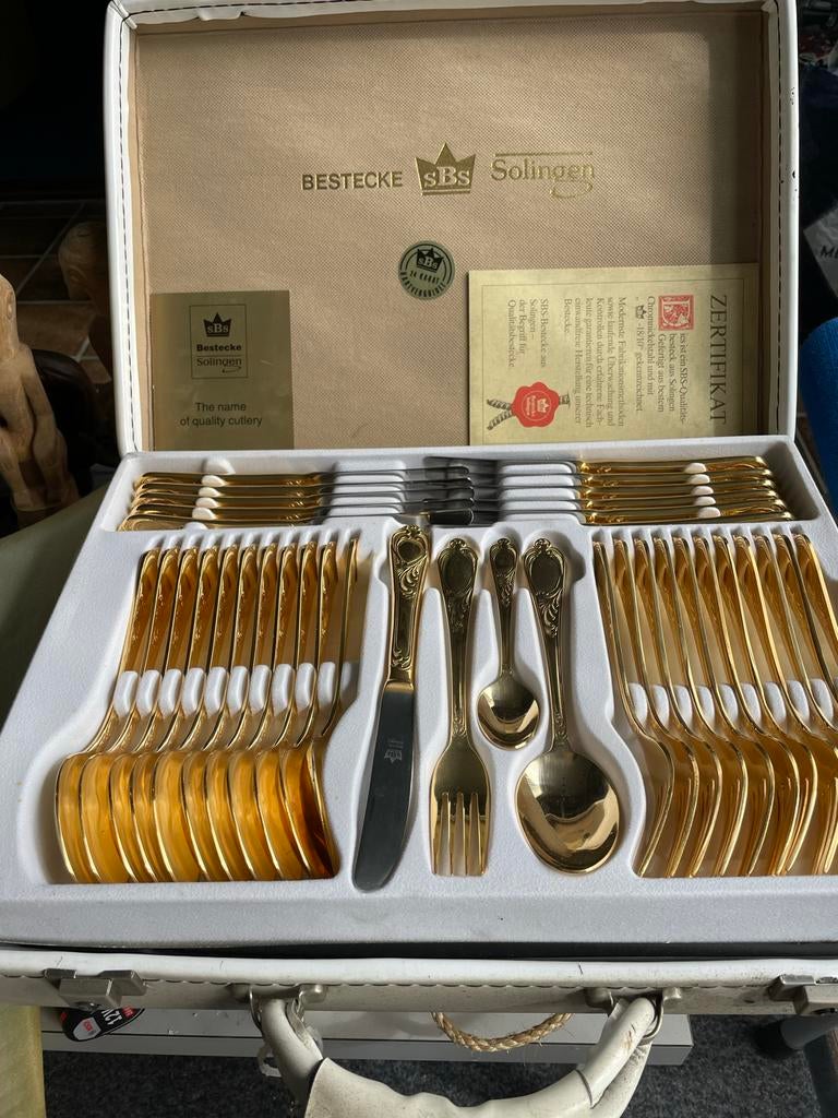 Verguld Solingen Bestek - 12 Personen - Met Certificaat, Antiek en Kunst, Antiek | Bestek, Ophalen of Verzenden