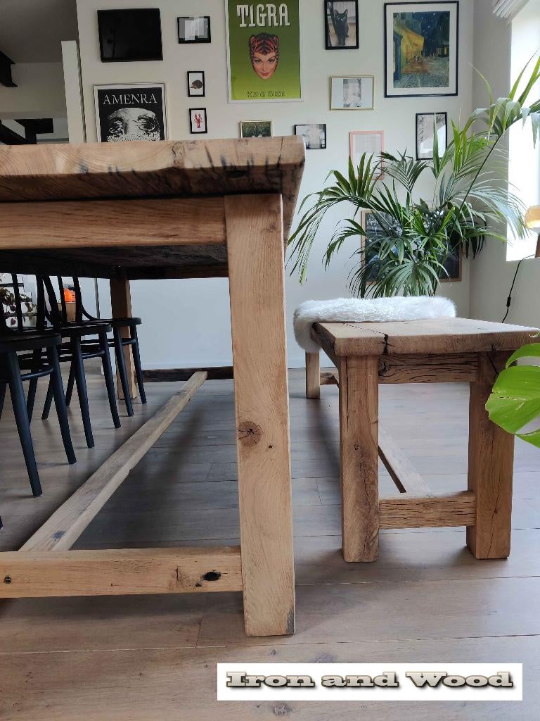 Oud eiken wagonplanken kloostertafel op maat met evt bankje, Ophalen, Nieuw, Hout, Oud eiken, robuust, wagondelen, wagonplanken, barnwood
