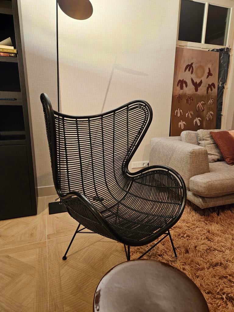 HKliving Rotan Egg Chair Zwart - Zeer Goede Staat, Ophalen, 75 tot 100 cm, Zo goed als nieuw, Metaal