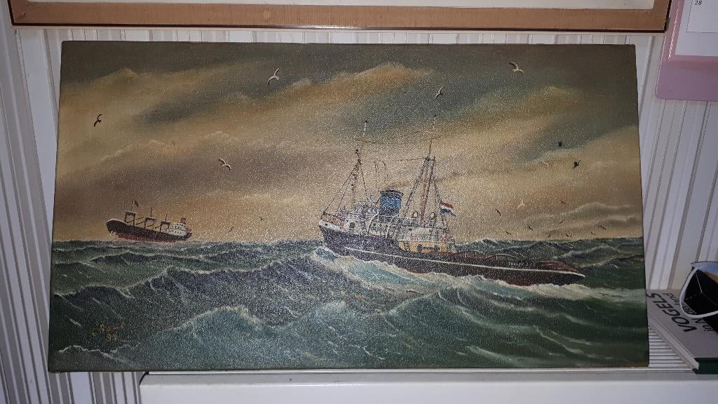 schilderij ZWARTE ZEE  in actie  C.Baas, Antiek en Kunst, Ophalen of Verzenden