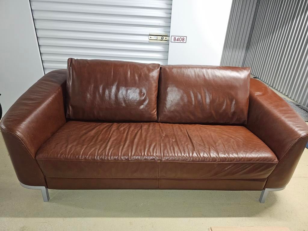 Italiaanse design bank Nicoletti, bruin leer, 2,5/3 zits, Ophalen, Gebruikt, Driepersoons, Leer