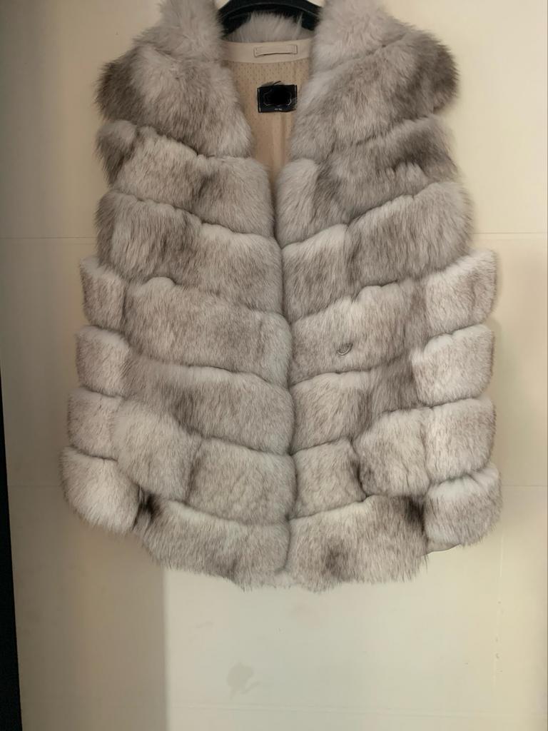 Nieuwe bont bodywarmer vossenbont met leer - biust 116 cm, Ophalen of Verzenden, Nieuw, Maat 42/44 (L), Grijs