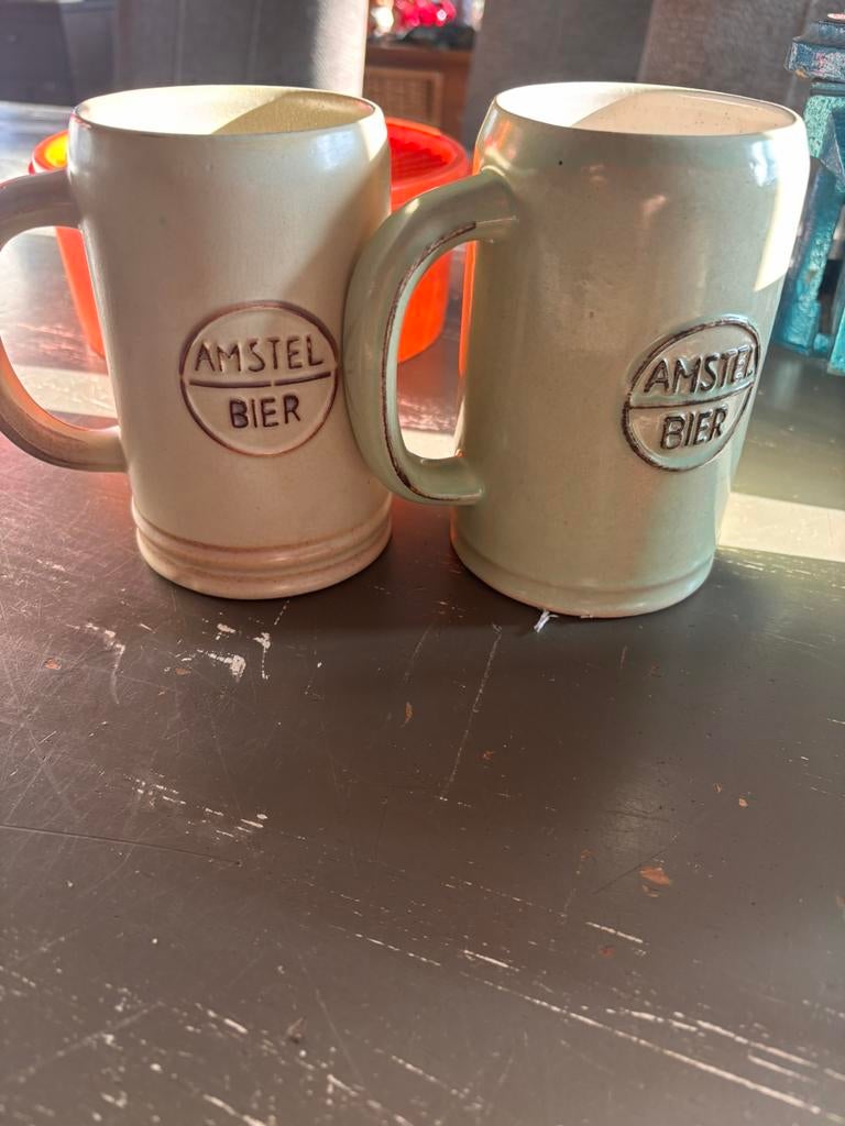 4 x aardewerk bierpullen Amstel, Verzamelen, Biermerken, Ophalen of Verzenden, Zo goed als nieuw, Glas of Glazen, Amstel