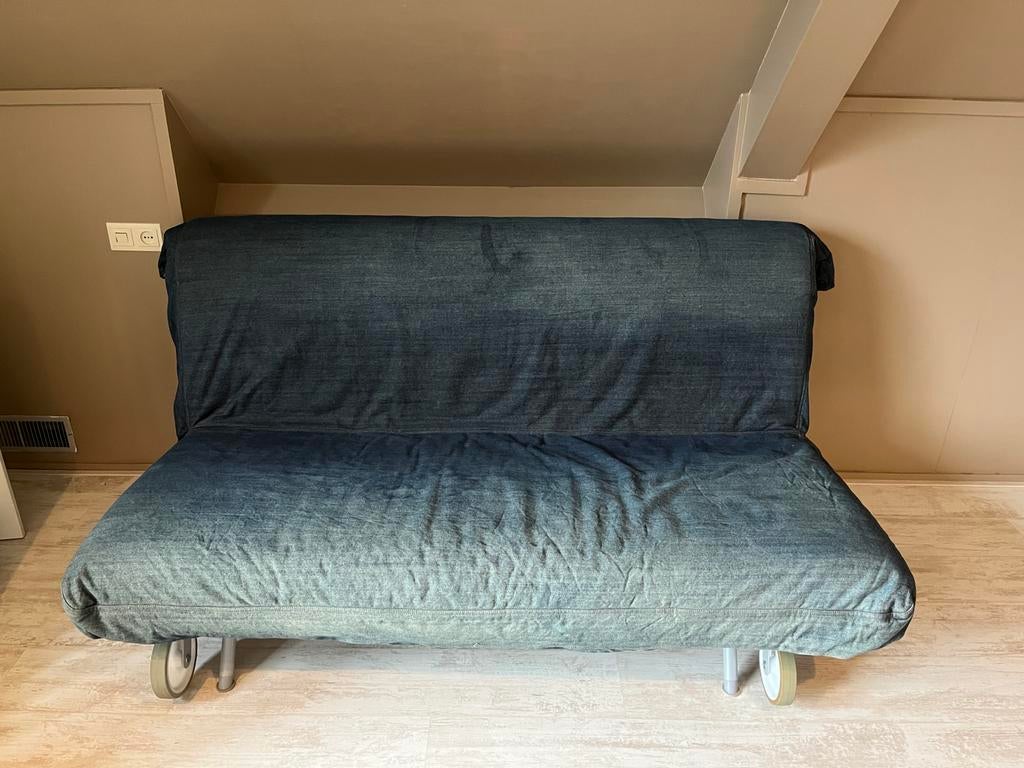 Slaapbank 160 x 200, Ophalen, Blauw, Tweepersoons, Zo goed als nieuw