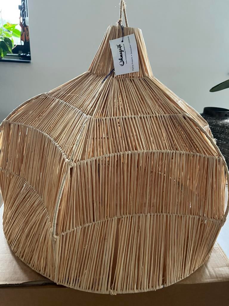 Rieten lampenkap 61 cm doornsee, Ophalen, Bruin, Rond, Bohemian