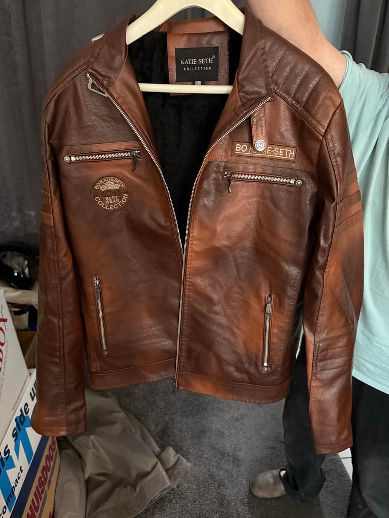 Katie Seth leren jas - echt leer - Maat S, Ophalen of Verzenden, Gedragen, Maat 46 (S) of kleiner