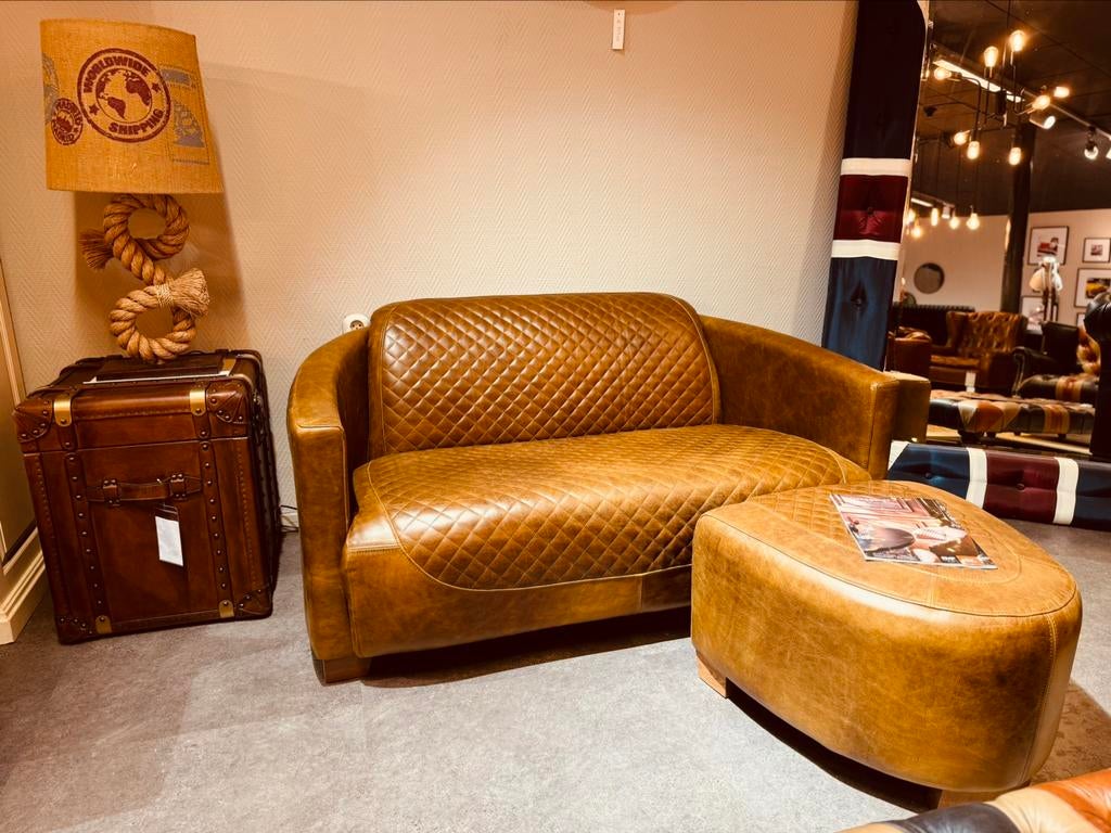 NIEUW Stoere Aviator bank Vintage Cigar Cognac chesterfield, Huis en Inrichting, Ophalen of Verzenden, Nieuw, 75 tot 100 cm, Leer