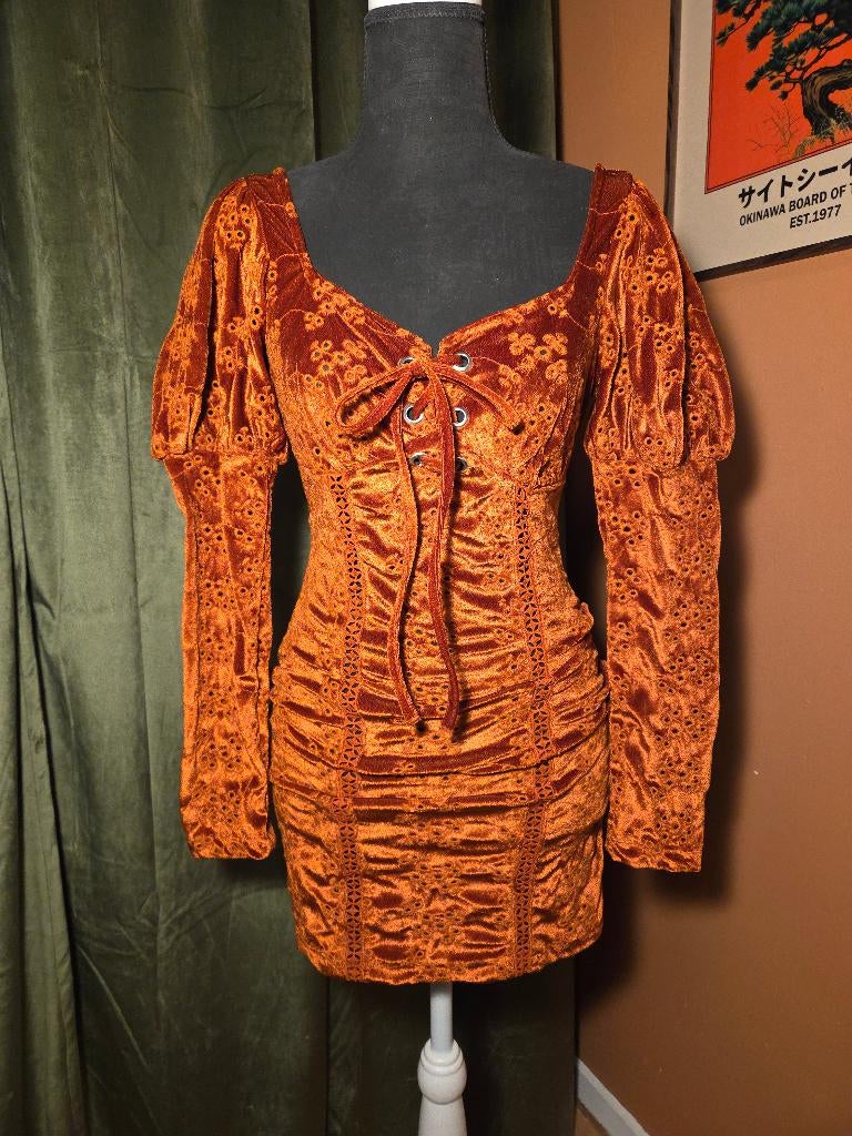 Roestoranje fluwelen jurk, maat XS. Bieden welkom!, Verzenden, Nieuw, Oranje, Maat 34 (XS) of kleiner