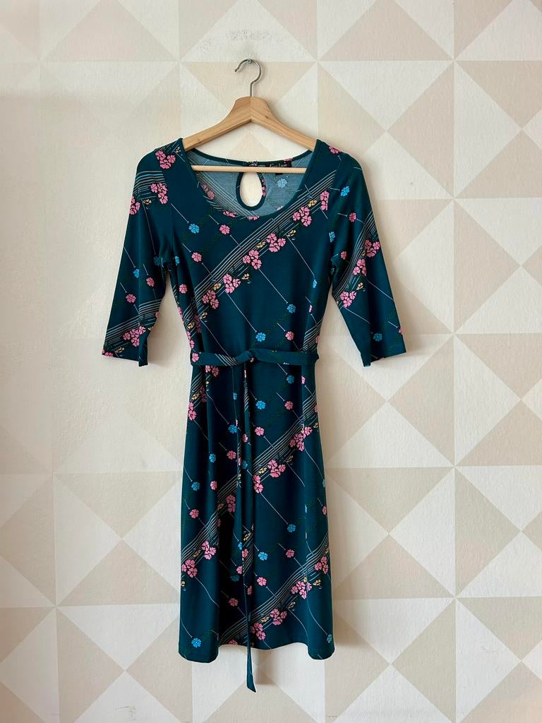 King Louie Dress jurk bloem blauw S/36, Blauw, Ophalen of Verzenden, Zo goed als nieuw, Maat 36 (S)