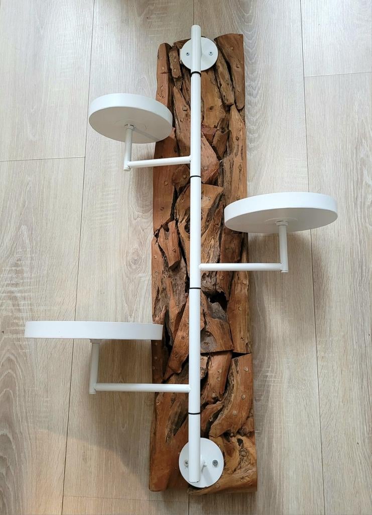 Plantenrek op decoratieve teakhouten plank, Tuin en Terras, Bloembakken en Plantenbakken, Ophalen, Hout