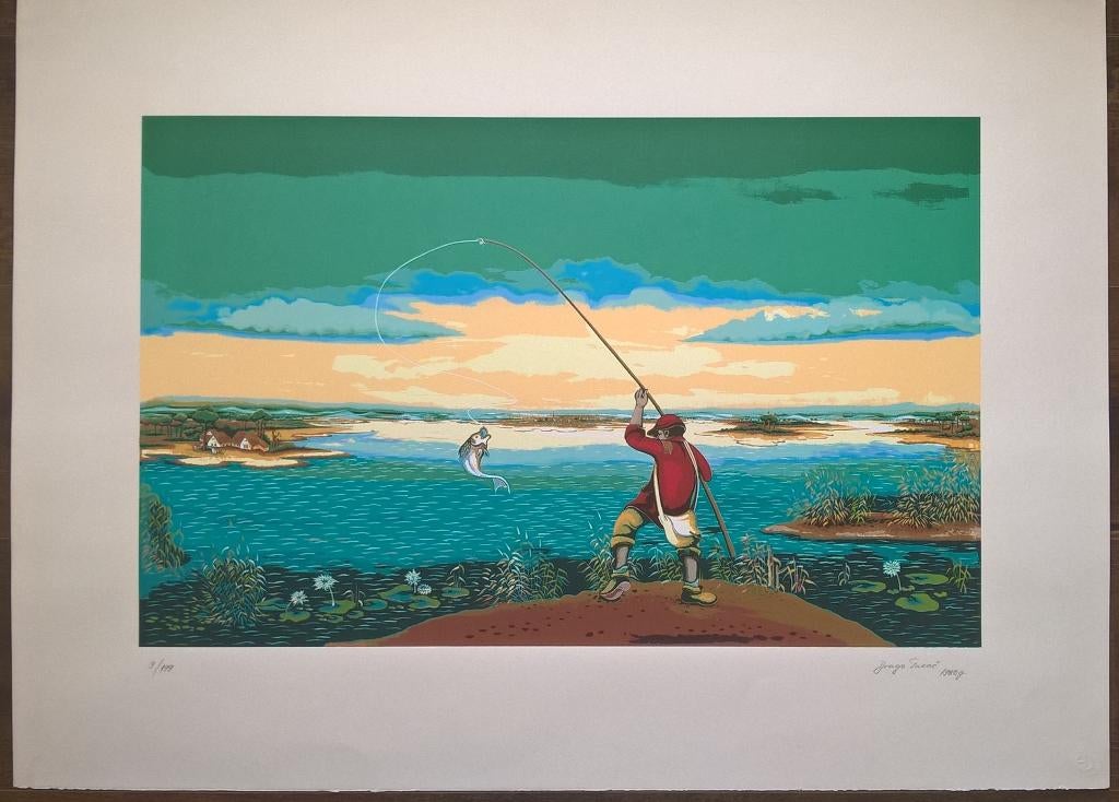 Drago Takac – visser - gesigneerde zeefdruk, Antiek en Kunst, Kunst | Litho's en Zeefdrukken, Verzenden