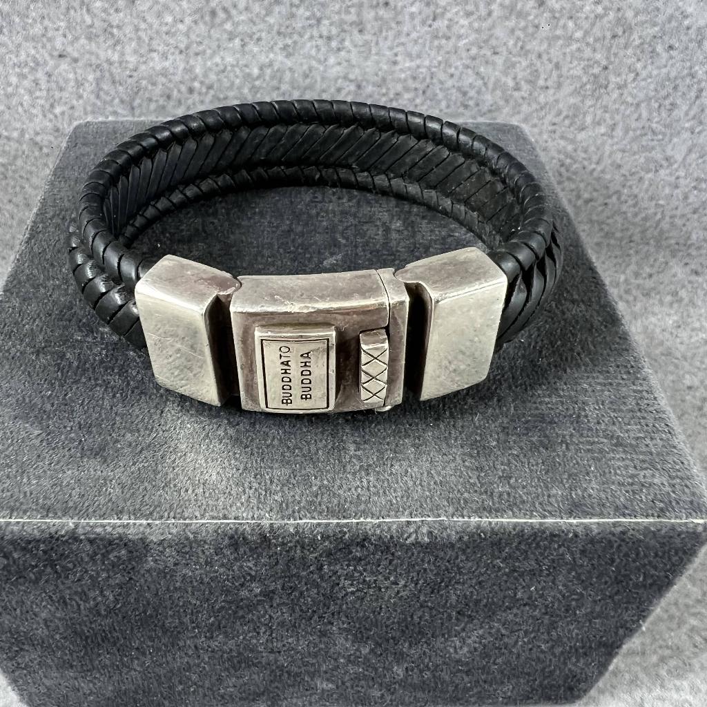 B2B armband | zwarte gevlochten leren band | 398866, Sieraden, Tassen en Uiterlijk, Armbanden, Ophalen of Verzenden, Gebruikt