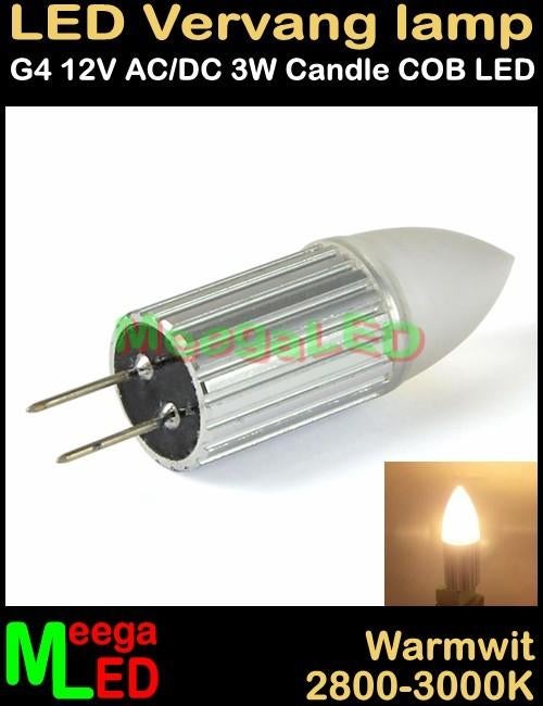 G4 LEDspot LEDlamp kaars met 3W COB LED - Warmwit - 2800k, 30 tot 60 watt, Led-lamp, Nieuw, Bipin of Steekvoet