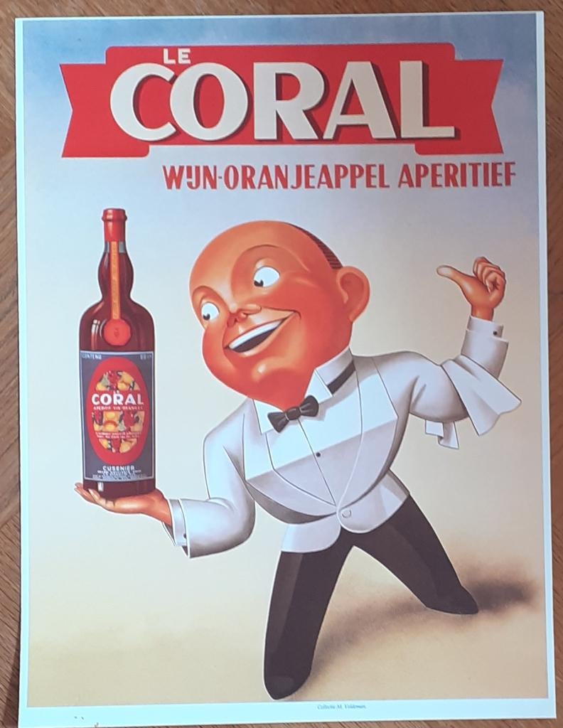 Affiche Le Coral  wijn oranjeappel aperitief, Ophalen, Rechthoekig Staand, Zo goed als nieuw, A1 t/m A3