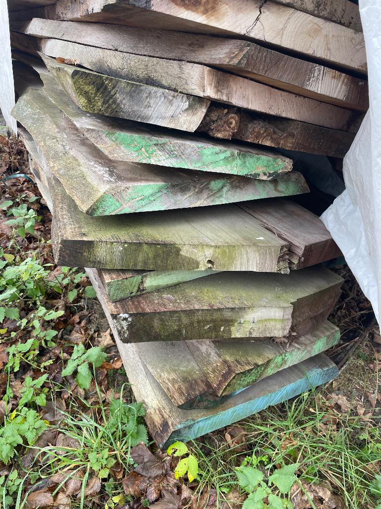 Iroko mahonie en notenhout schaaldelen plus 350cm, Ophalen, Overige typen, Nieuw, Hardhout