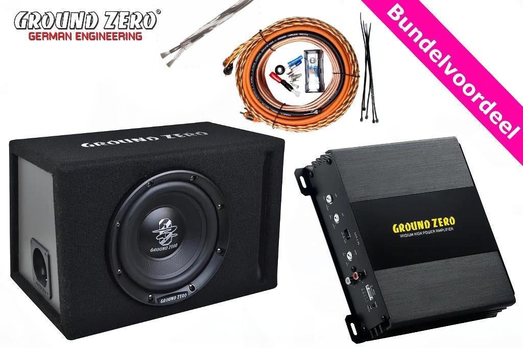 Ground Zero GZIB 20BR Subwoofer + Versterker + Kabelset, ., Nieuw, Ophalen of Verzenden, .