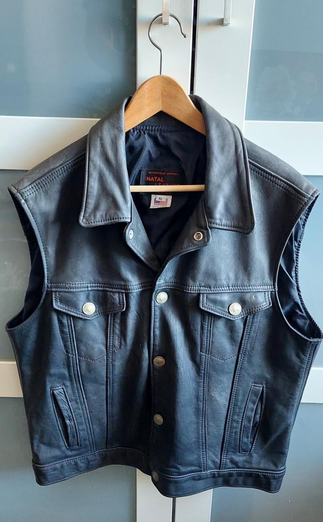 Zwart lederen motorrijdersvest Natal Leather maat L, Motoren, Ophalen of Verzenden, Tweedehands