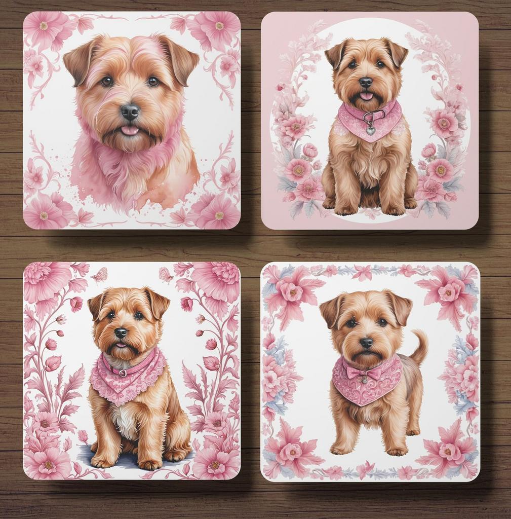 Norfolk Terriër Delfts Roze onderzetters met houder, Ophalen of Verzenden, Nieuw, Glas of Kopje