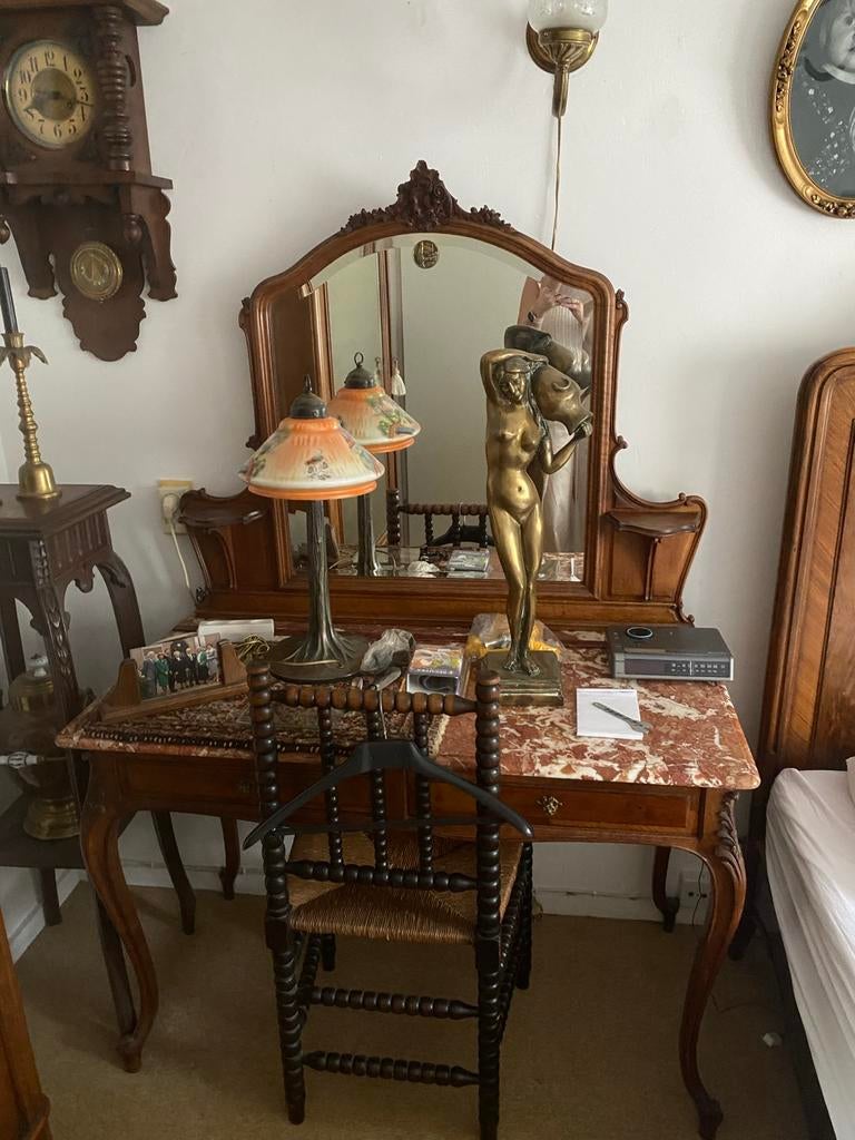 Kaptafel Louis XIV met marmeren blad, Huis en Inrichting, Tafels | Kaptafels, Ophalen of Verzenden, Gebruikt, Hout, 100 tot 150 cm