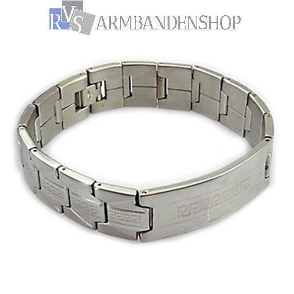 Rvs schakel armband "Greek" stoere heren armband zilver RVS, Verzenden, Nieuw, Zilver, Staal