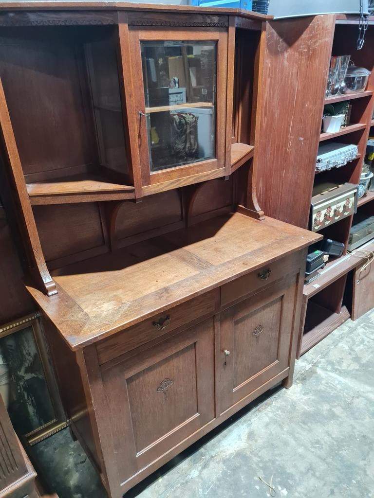 Antiek eiken dressoir met vitrinekast 123x54x188 cm, Ophalen