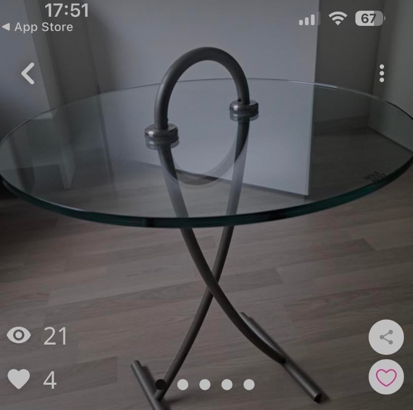 Rolf Benz bijzettafel, glas met geborsteld aluminium, Gebruikt, Rond, 55 tot 75 cm, Glas