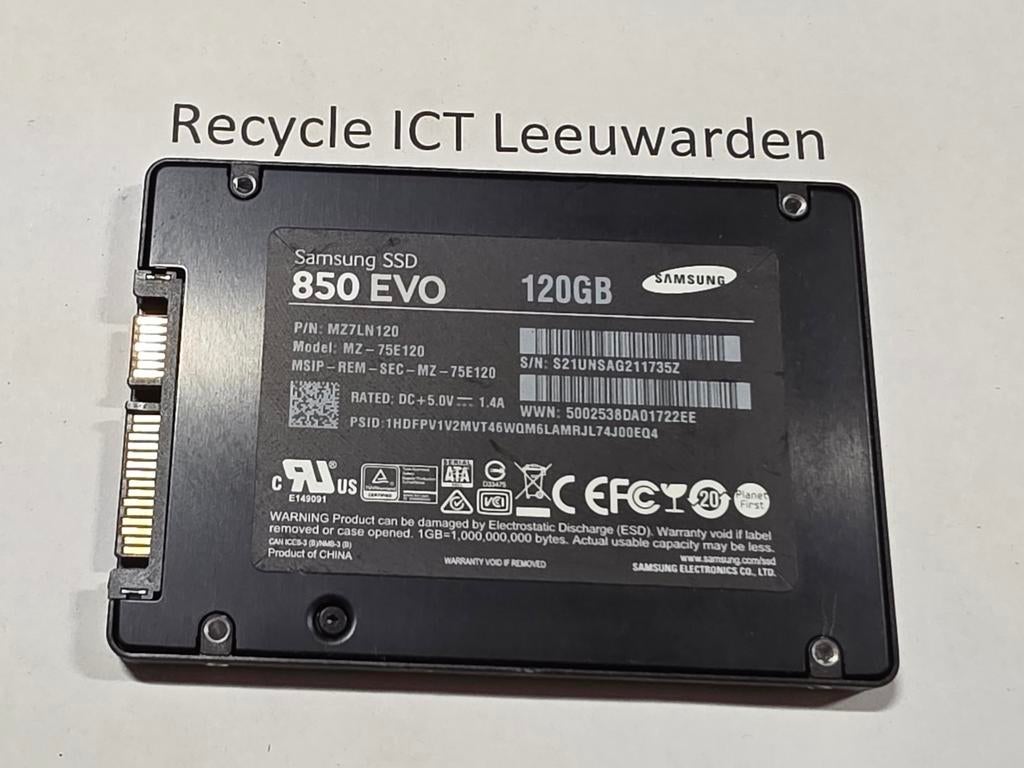 Samsung 120gb laptop ssd hdd hardeschijf 850evo, Intern, Gebruikt, Ophalen of Verzenden, Laptop