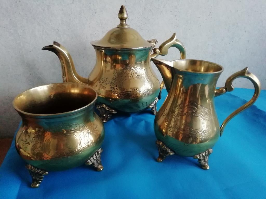 Prachtige theeset koffieset van messing koper, Antiek en Kunst, Curiosa en Brocante, Ophalen of Verzenden