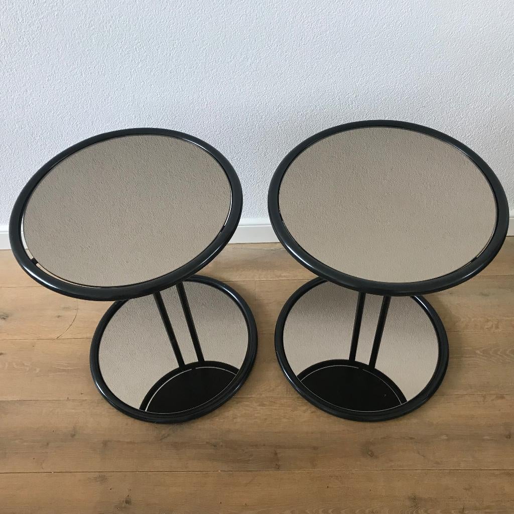 2 vintage bauhaus retro bijzet tafeltjes tafel rond design, Ophalen of Verzenden