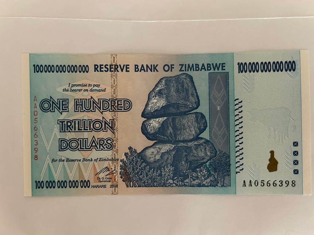 100 Trillion Dollars Zimbabwe 2008 AA UNC, Ophalen of Verzenden, Zimbabwe, Los biljet