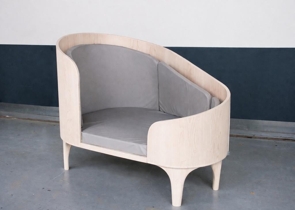 Houten stoel met grijze kussens, Huis en Inrichting, Stoelen, Ophalen, Grijs, Hout, Eén