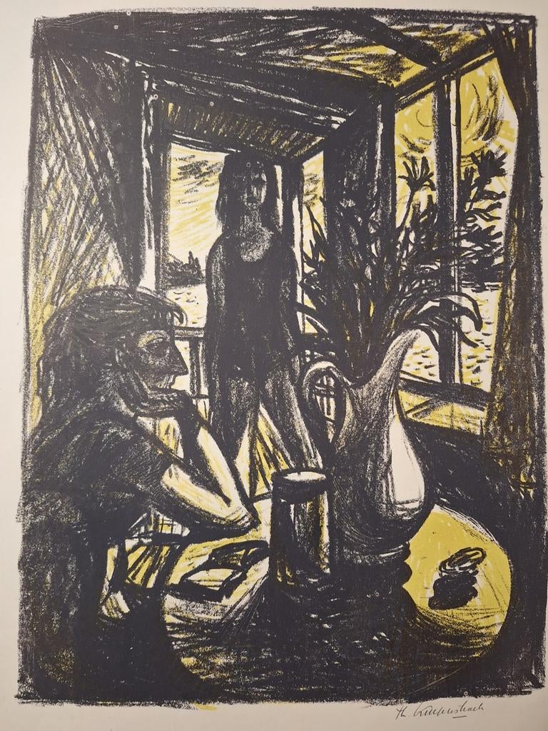 Lithografie door Kurpershoek - Scène met figuren, Antiek en Kunst, Ophalen of Verzenden