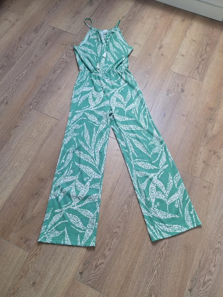 Cotton Club jumpsuit M, groen met wit bladmotief, Maat 38/40 (M), Ophalen of Verzenden, Zo goed als nieuw, Cotton Club