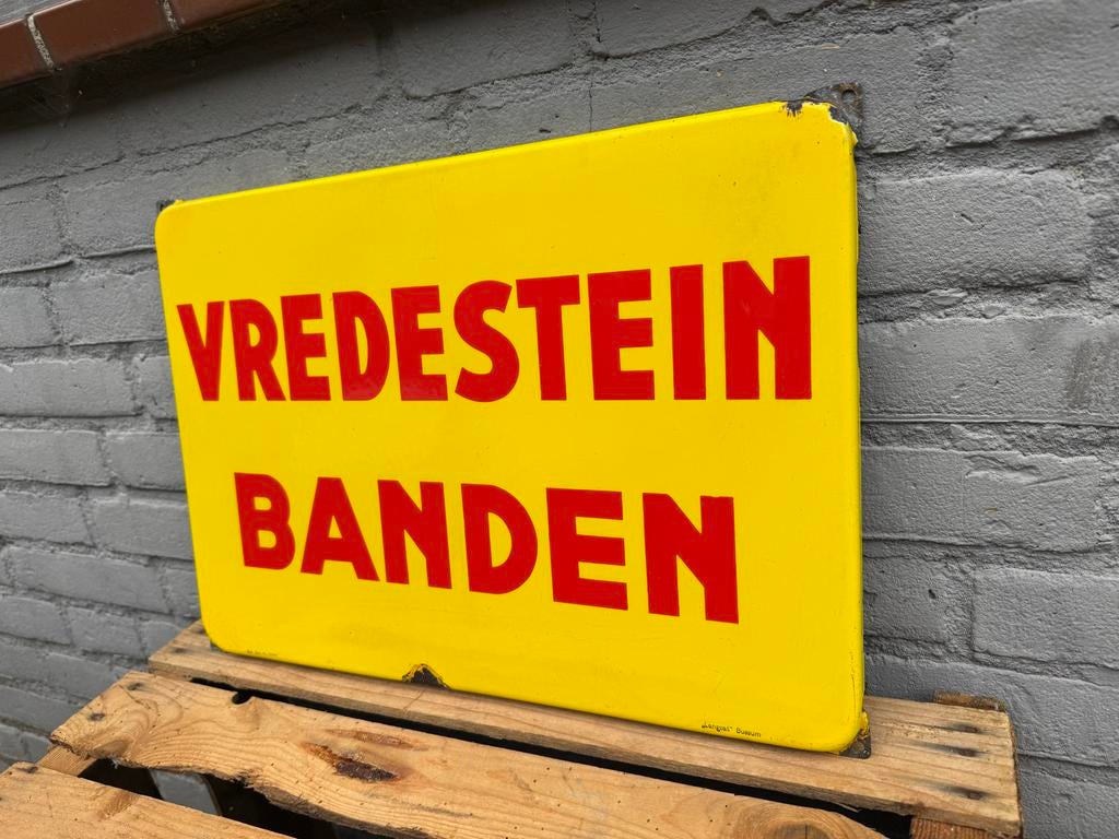Vintage Vredestein Banden reclamebord - Langcat Bussum, Verzamelen, Ophalen, Reclamebord, Gebruikt, .