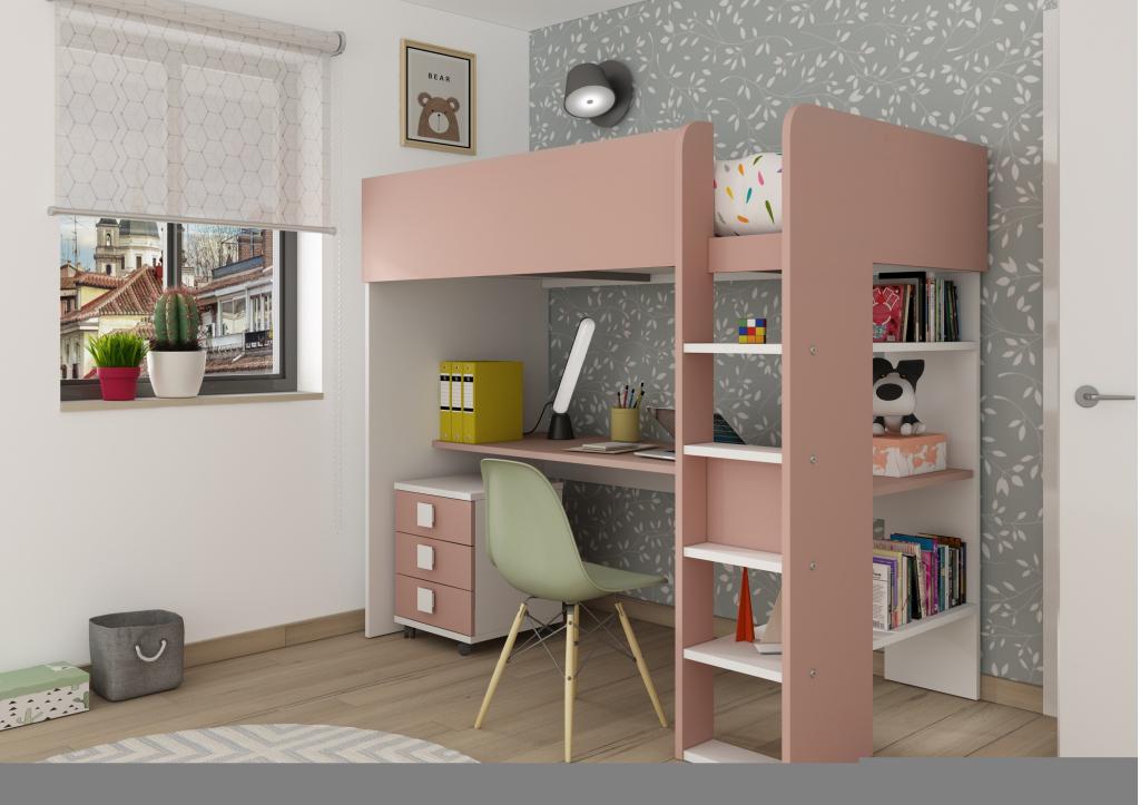 Jules hoogslaper basic met bureau - 90x200 - Oudroze, Niet ingevuld, Niet ingevuld, Niet ingevuld