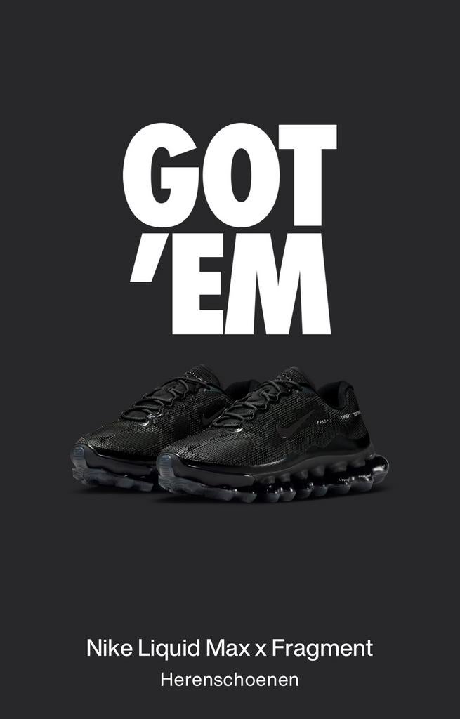 Nike Air Liquid Max x Fragment black maat 40, Kleding | Heren, Schoenen, Ophalen of Verzenden, Nieuw, Zwart