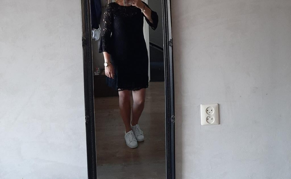 Feestelijke jurk kant ladress mt m 38 40, Maat 38/40 (M), Verzenden, Zwart, Zo goed als nieuw