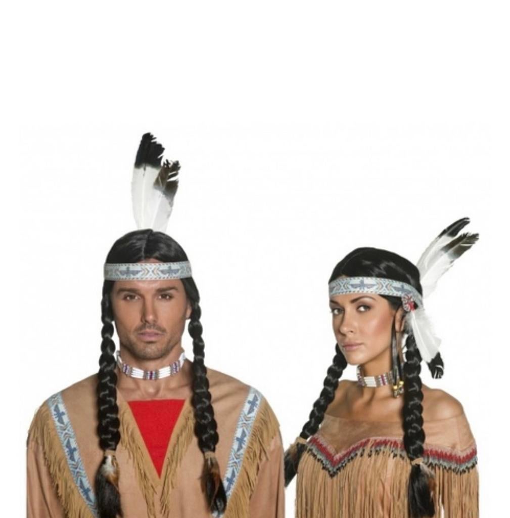 Indiaan pruik met vlechten en tooi uniseks, Ophalen of Verzenden, Nieuw, Carnaval