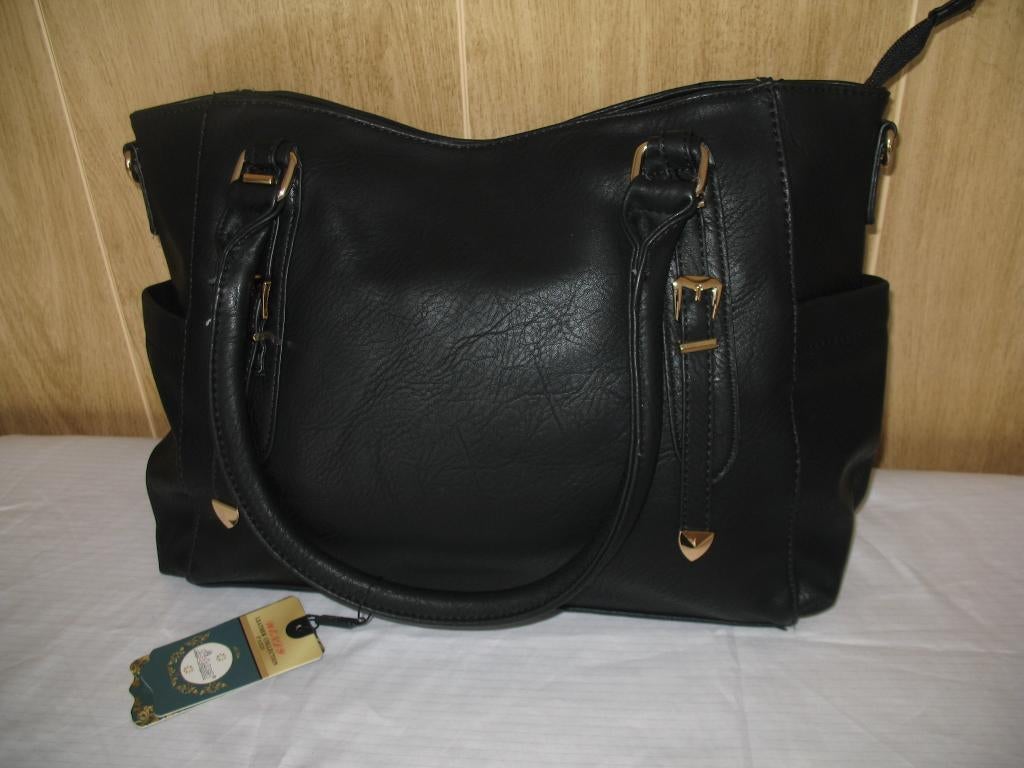 Shoppertas Zwart Vegan Leer+Goudklr Accent KS Vintage( nr2 ), Ophalen of Verzenden, Nieuw, Zwart, Shopper