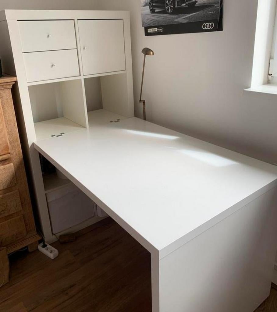 Witte IKEA Kallax kast met bureau en lades, Huis en Inrichting, Bureaus, Ophalen of Verzenden, Gebruikt