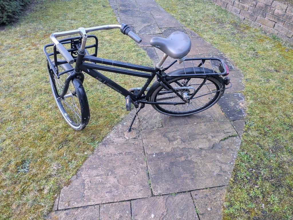 Stevige zwarte transportfiets met voor- en achterrek 24 inch, Overige merken, Gebruikt, Versnellingen, Ophalen of Verzenden