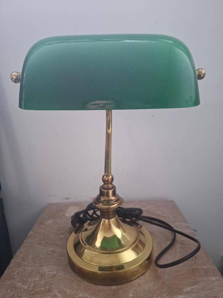 Bureaulamp messing/groen glas, Ophalen, Zo goed als nieuw, Glas, Minder dan 50 cm