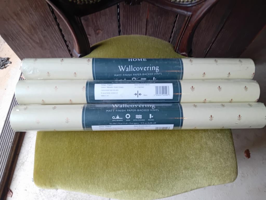 4 rollen Laura Ashley Rajput Metallic Goud Groen Behang, Ophalen of Verzenden, 10 tot 25 m², Groen, Klassiek, Elegant, Rajput