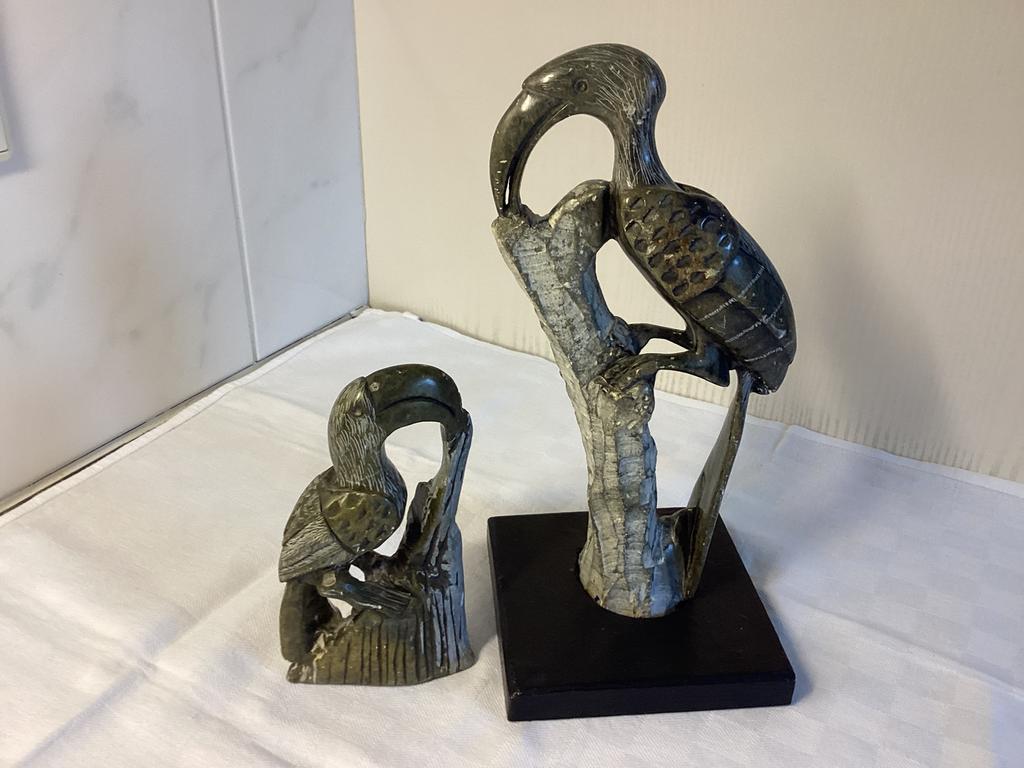 2 Vintage, 2 beeldjes van vogels van steen of marmer., Ophalen of Verzenden