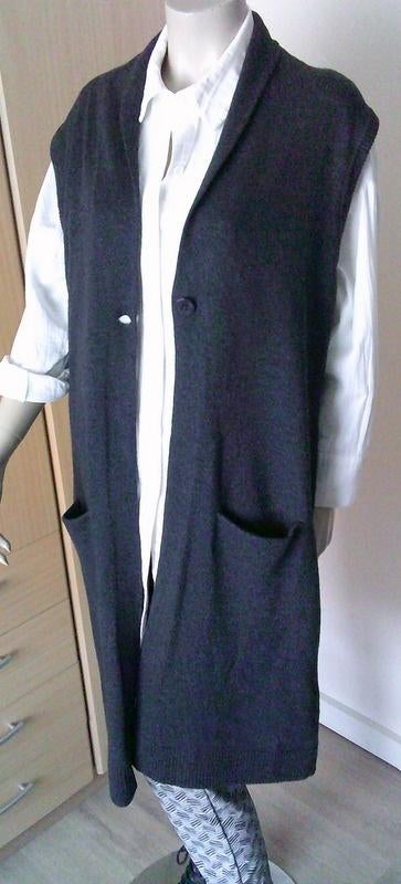 BLOOMINGS donkergrijze lange 70% wollen mouwloos vest XXL, Kleding | Dames, Truien en Vesten, Verzenden, Gedragen, Maat 46/48 (XL) of groter