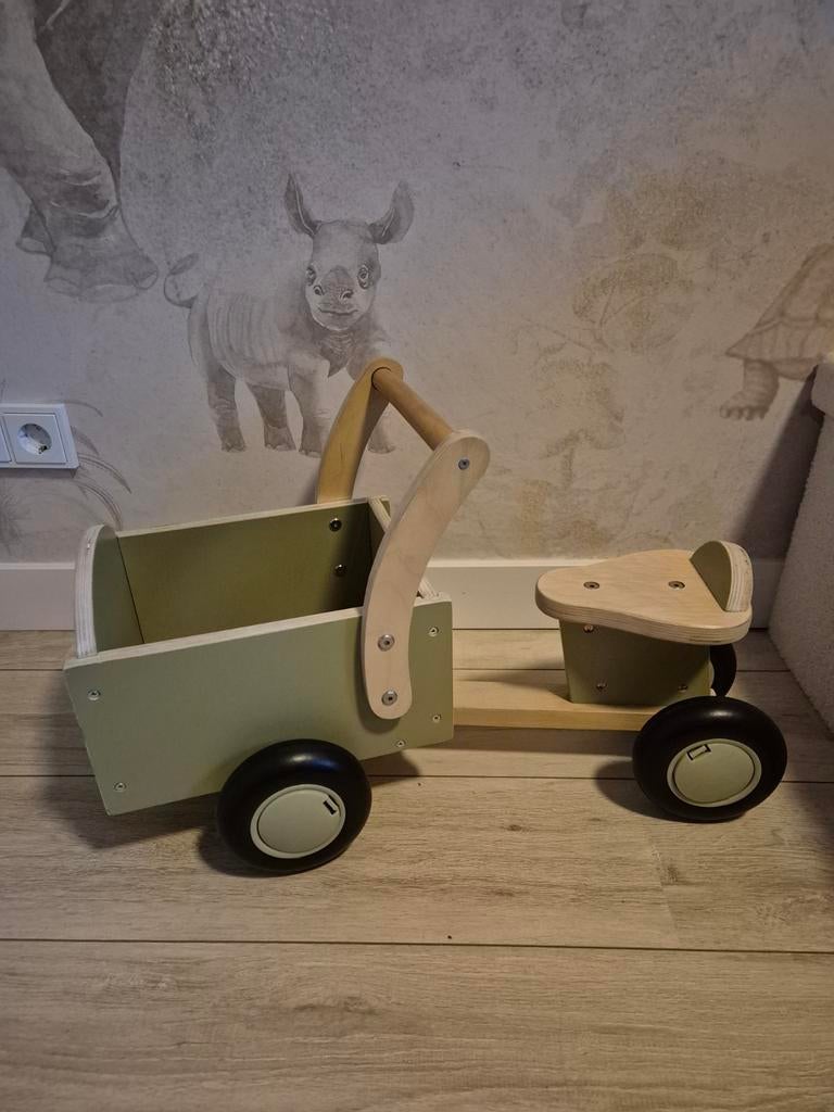 Houten loopfiets met bak, Kinderen en Baby's, Ophalen, Zo goed als nieuw