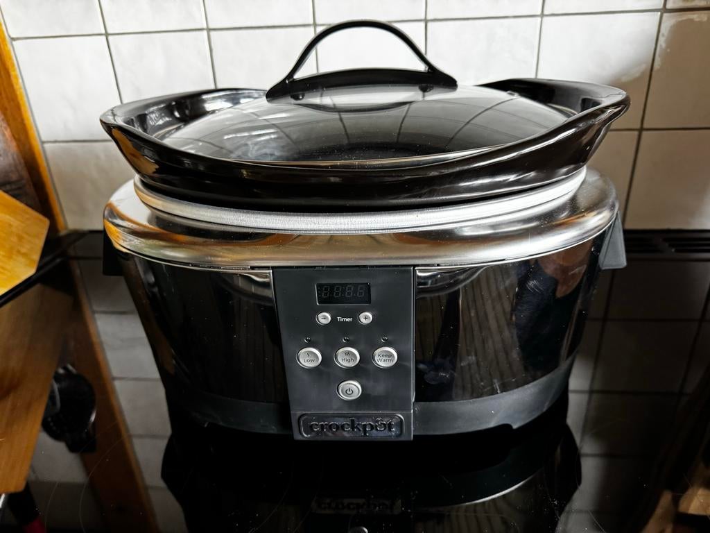 Crock-Pot Slowcooker 5.7L - Zo goed als nieuw + kookboek, Ophalen of Verzenden, Timer, Zo goed als nieuw