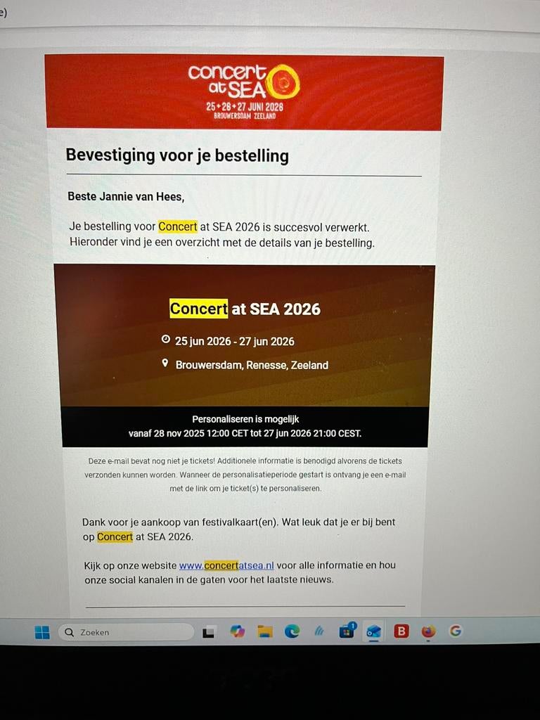 Concert at Sea donderdag 25-6 2x ticket+pendelbus, Tickets en Kaartjes, Twee personen