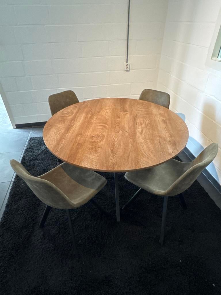Ronde eettafel met 4 stoelen - Modern design, Huis en Inrichting, Tafels | Eettafels, Ophalen, 100 tot 150 cm, Rond, 50 tot 100 cm